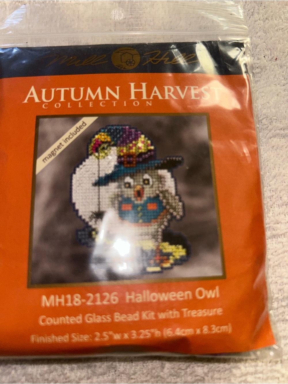 Autumn Harvest Halloween Owl Counted Glass Bead Kit - Orange/Multicolor
